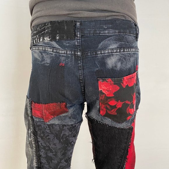 Acid Washed Black & Grey jeans with Metallic silver and CRIMSON Rose Tie Dye - Picture 3 of 17